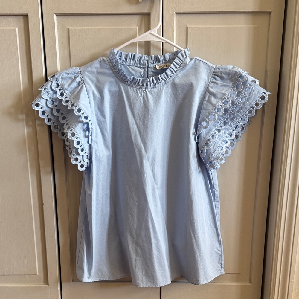 JODIFL Sky Blue Eyelet Sleeve Blouse